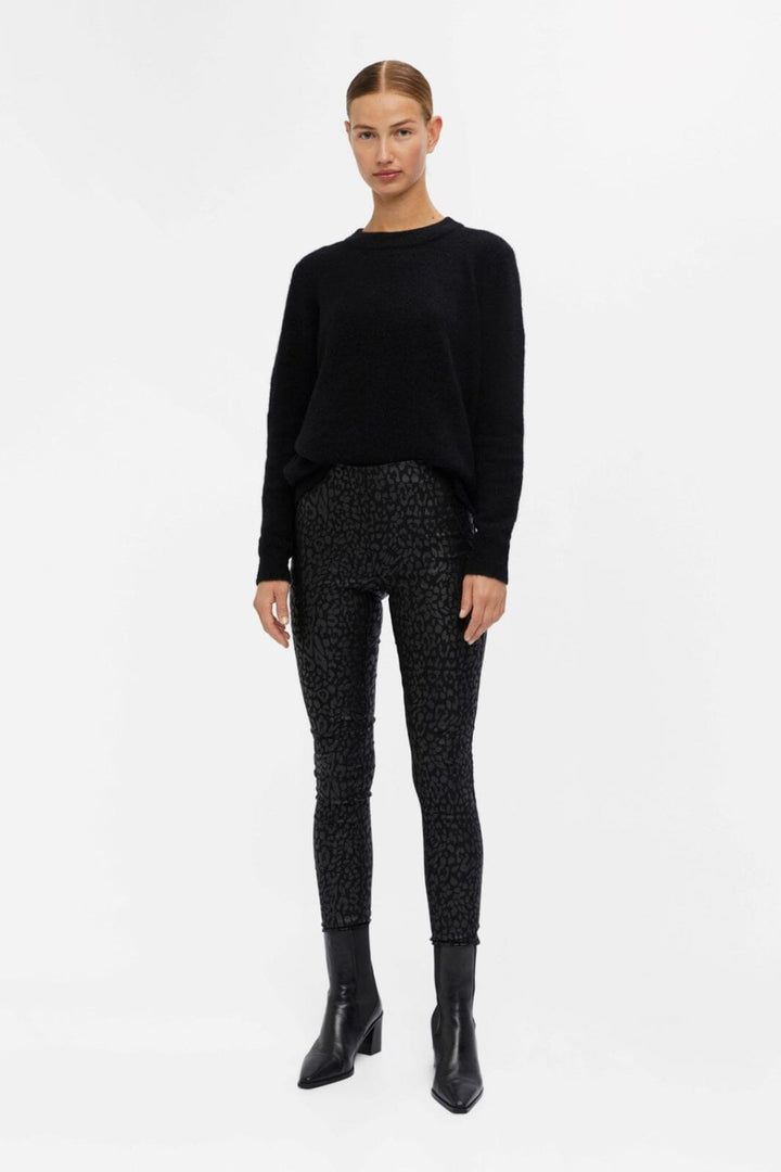 Object - Objbelle Coated Leggings - Black/Animal Bukser 