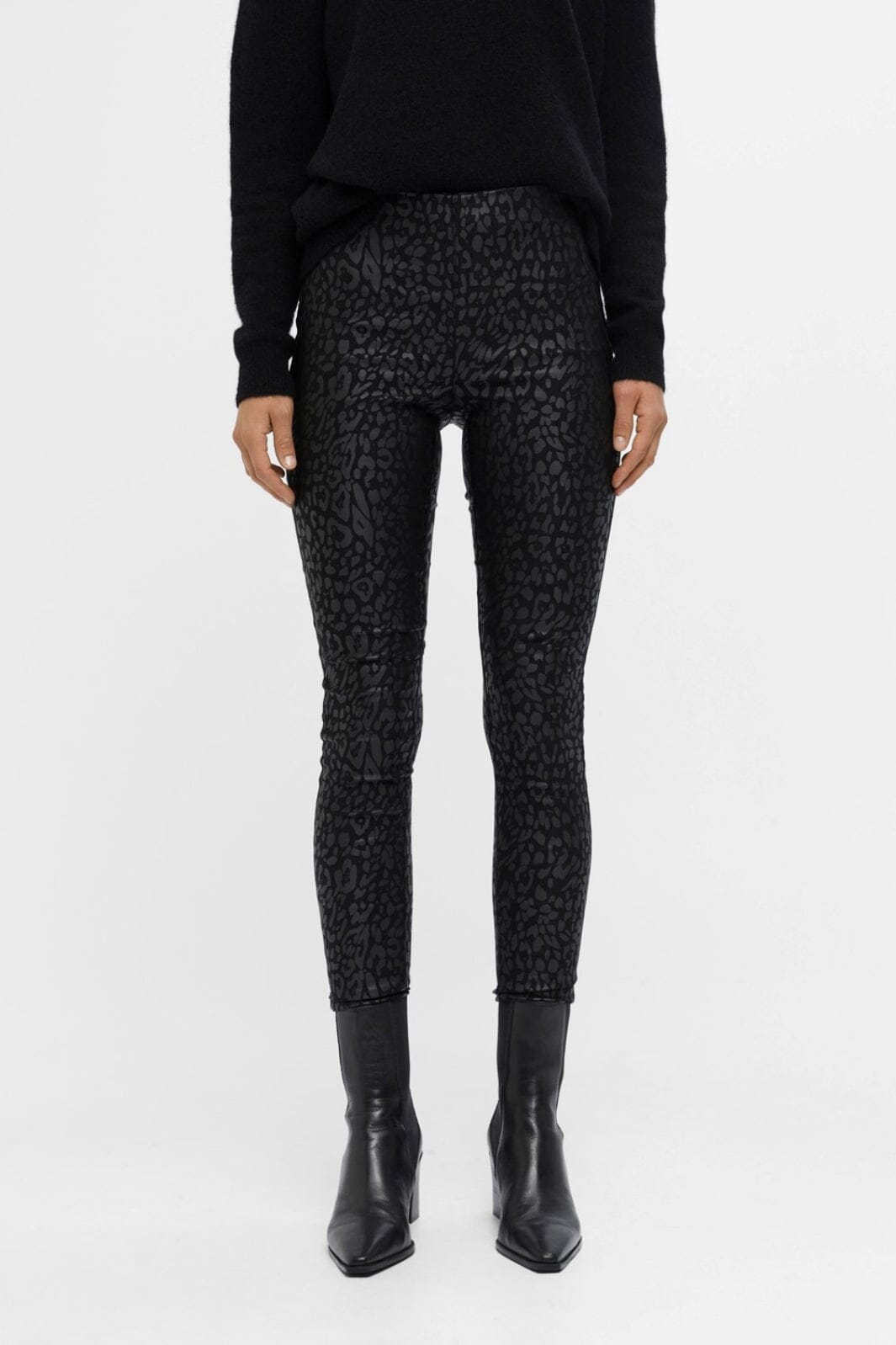 Object - Objbelle Coated Leggings - Black/Animal Bukser 