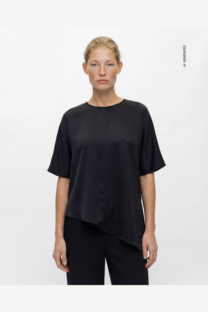 Object - Objchilli S/S Asymmetric Slit Top 148Div - 5201663 Black