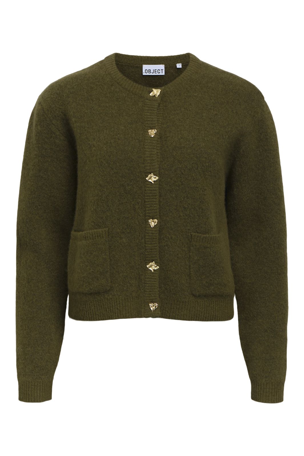 Object - Objcitha L/S Re Knit Cardigan 147 - 5113226 Martini Olive Melange