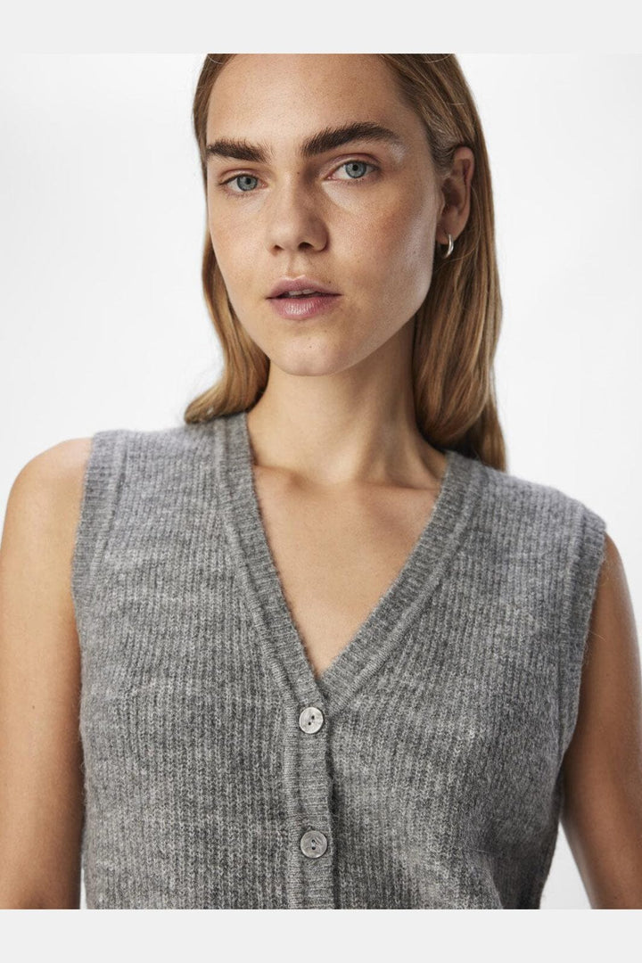 Object - Objdiana Re V-Neck Knit Vest - 4638801 Medium Grey Melange