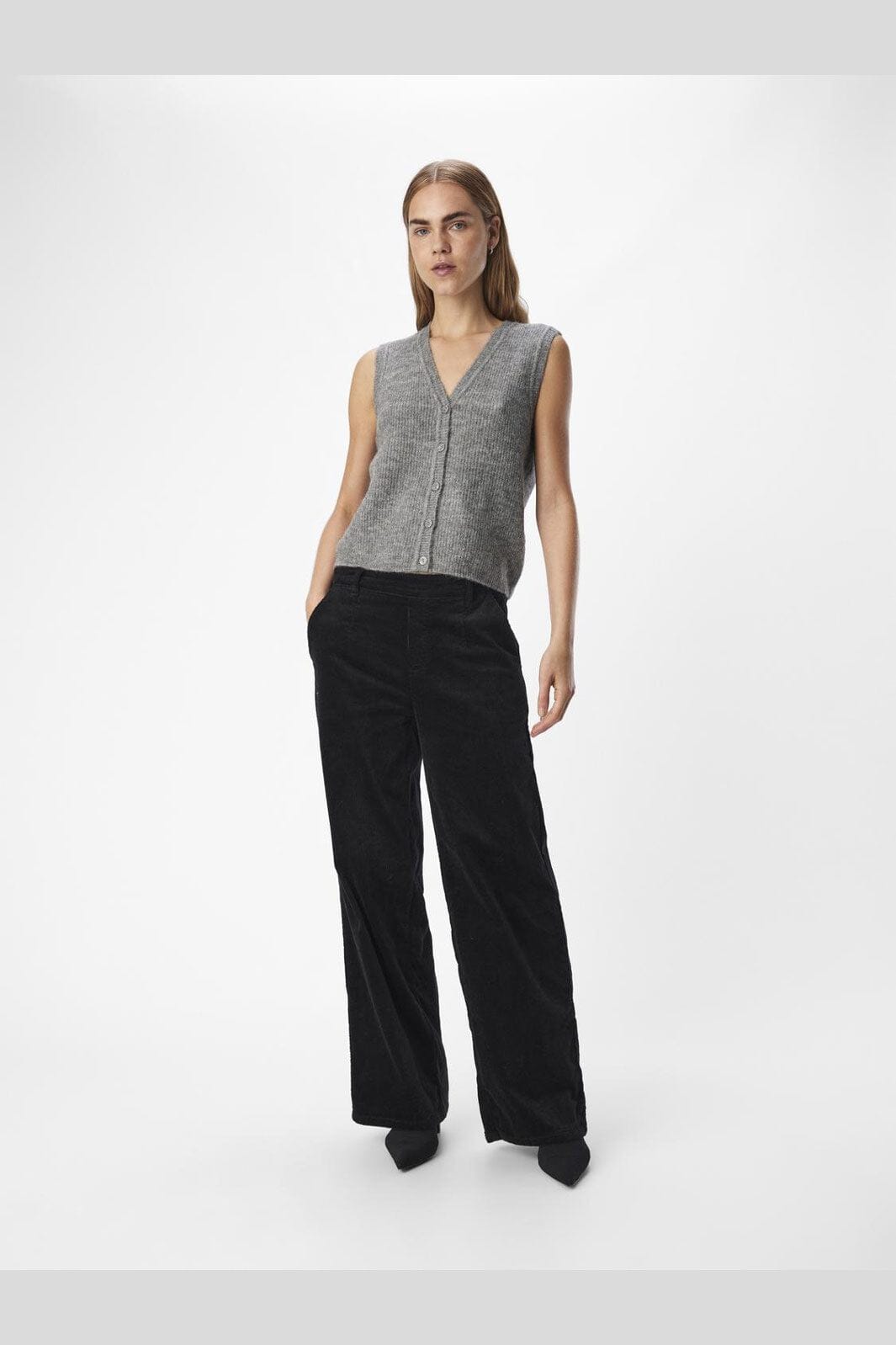Object - Objdiana Re V-Neck Knit Vest - 4638801 Medium Grey Melange