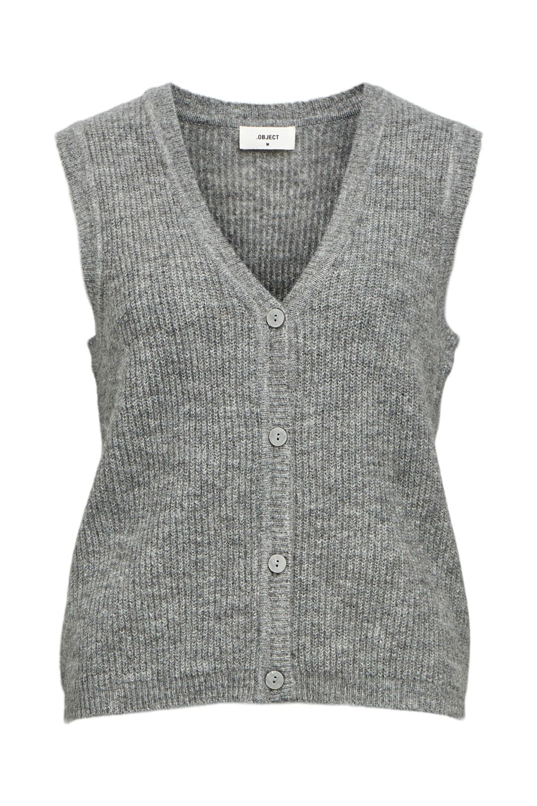Object - Objdiana Re V-Neck Knit Vest - 4638801 Medium Grey Melange