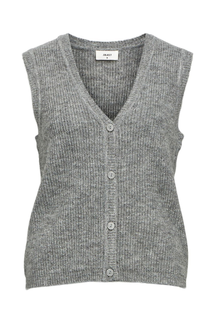 Object - Objdiana Re V-Neck Knit Vest - 4638801 Medium Grey Melange
