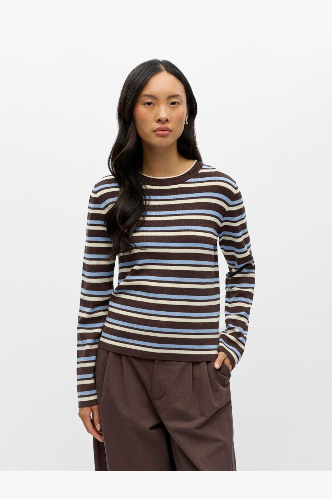 Object - Objester L/S Re Knit Pullover - 5162427 Seal Brown Serenity + Birch