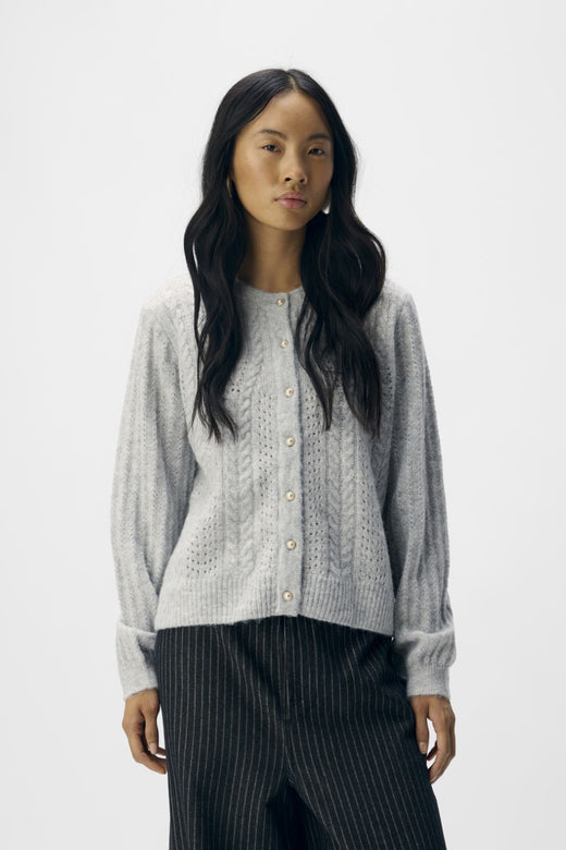 Object - Objflora Re Ls Knit Button Cardigan - 4789037 Light Grey Melange Cardigans 