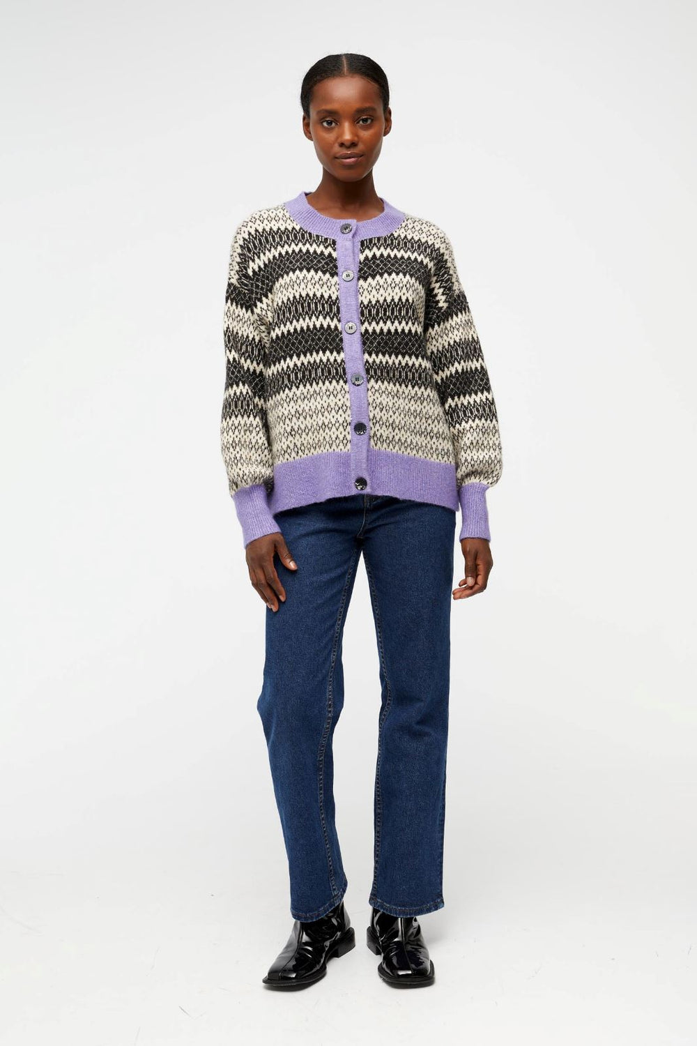 Object - ObjPenelope Ls Knit Cardigan - Black/White/Holl Cardigans 