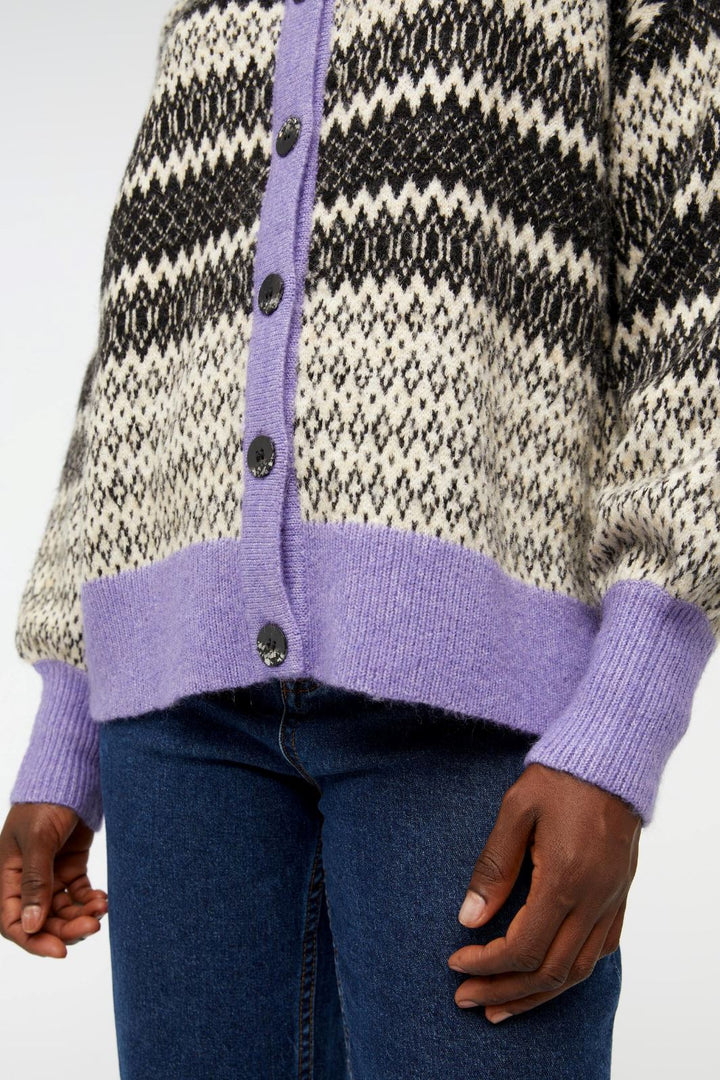 Object - ObjPenelope Ls Knit Cardigan - Black/White/Holl Cardigans 