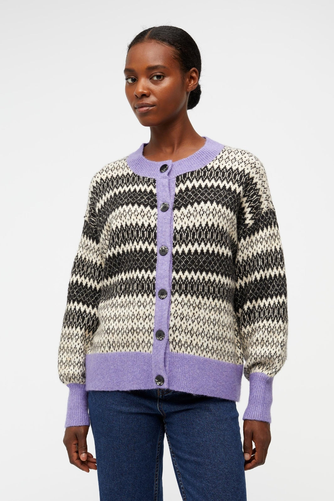 Object - ObjPenelope Ls Knit Cardigan - Black/White/Holl Cardigans 