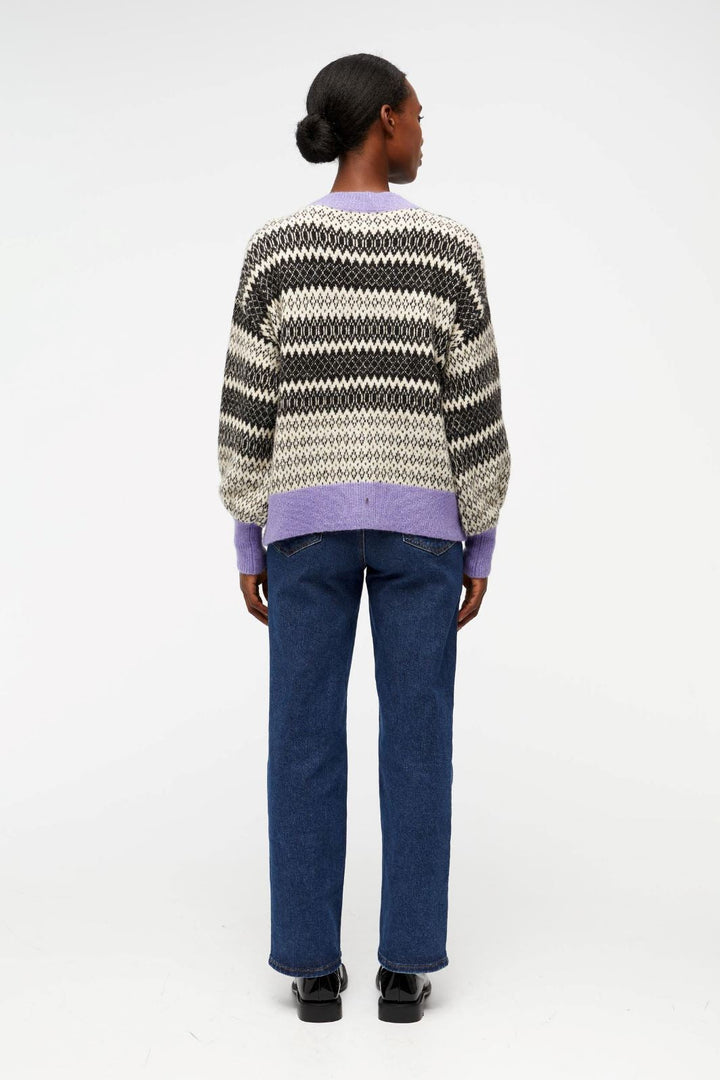 Object - ObjPenelope Ls Knit Cardigan - Black/White/Holl Cardigans 