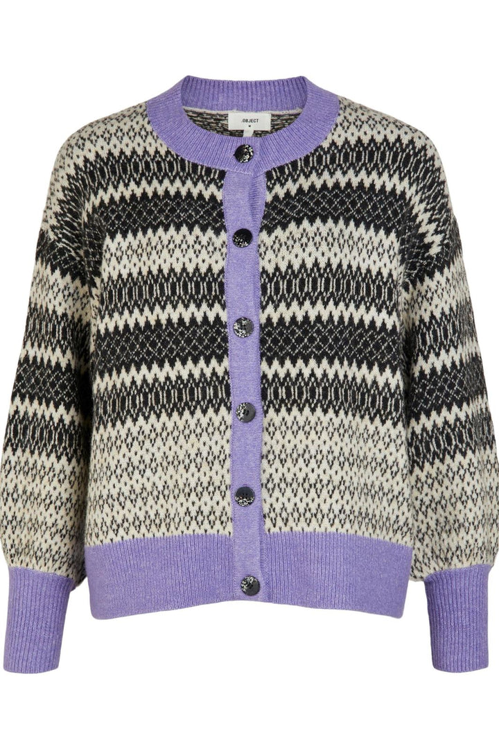 Object - ObjPenelope Ls Knit Cardigan - Black/White/Holl Cardigans 