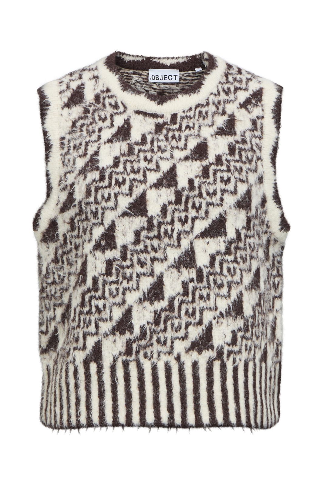 Object - Objranda S/L Re Knit Vest 148 - 5133008 Birch Chocolate Plum