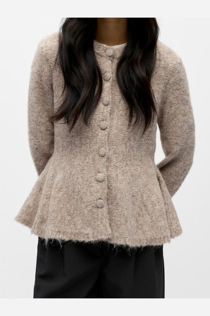 Object - Objsaggia Re Ls Peplum Knit Cardigan - 4949529 Humus Melange