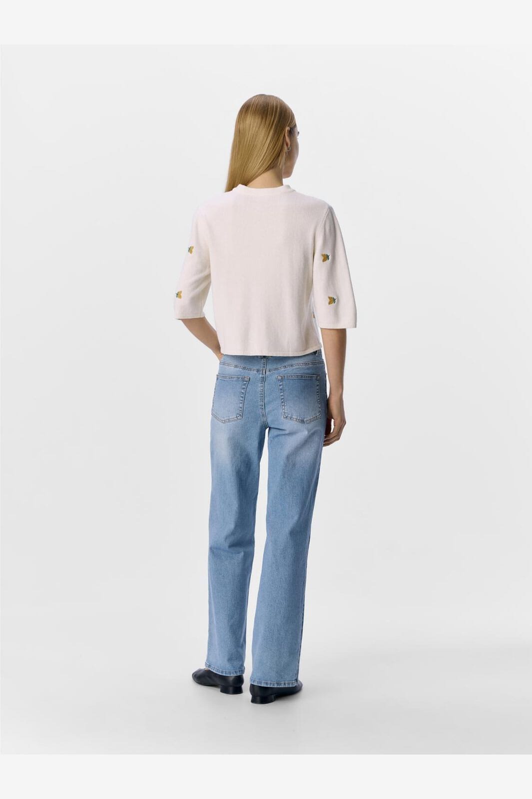 Object - Objthess 3/4 Sleeve Cardigan - 4782493 Cloud Dancer Lemon Embroidery