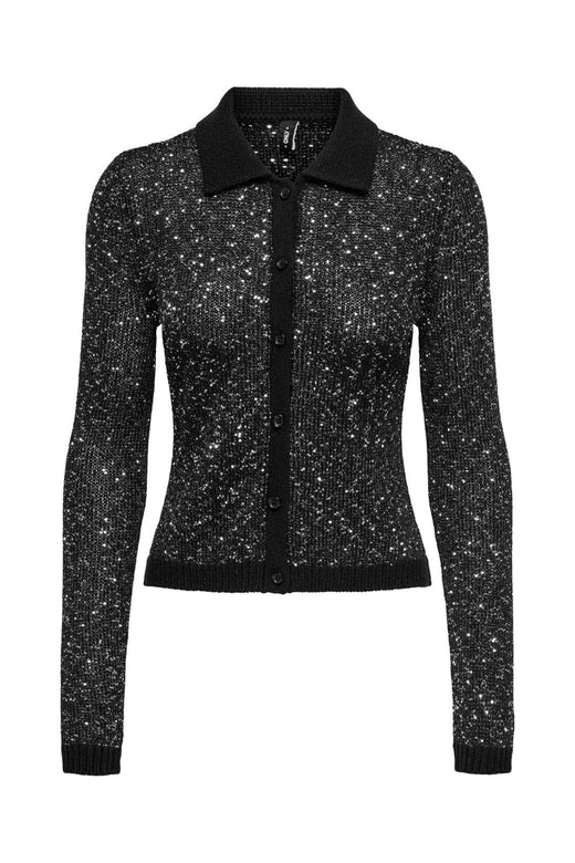 Only - Onlabby Ls Polo Sequins Cardigan Knt - 4958262 Black Silver Sequins