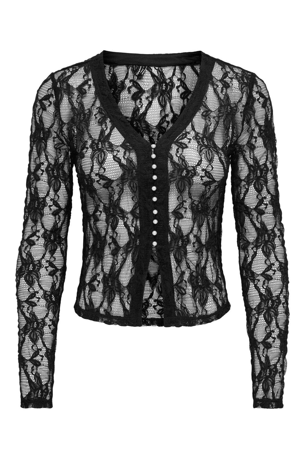 Only - Onlalba L/S V-Neck Lace Top - 5026790 Black Only Stores Buttons