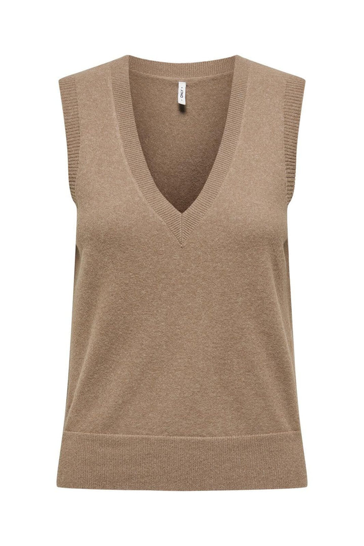 Only - Onlama Life Sl V-Neck Vest Cc Knt - 4885862 Toasted Coconut Melange