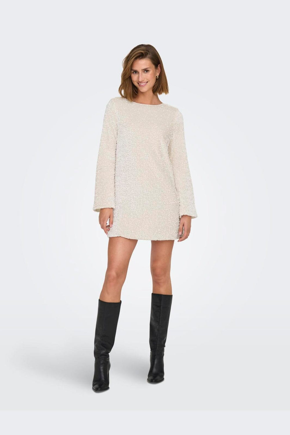 Only - Onlanika Sequins Ls Bow Dress - 4732633 Whitecap Gray Black Bow