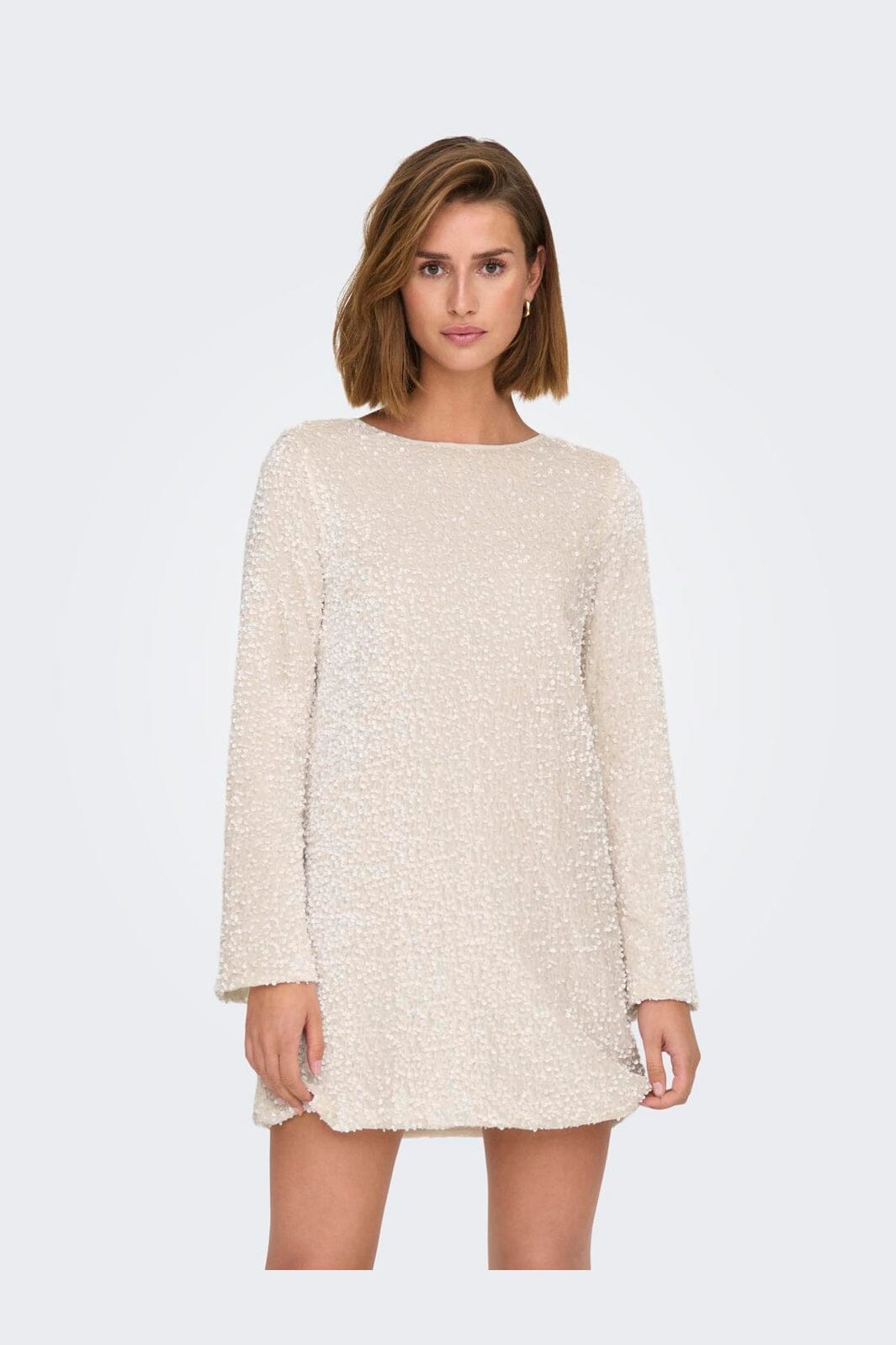 Only - Onlanika Sequins Ls Bow Dress - 4732633 Whitecap Gray Black Bow