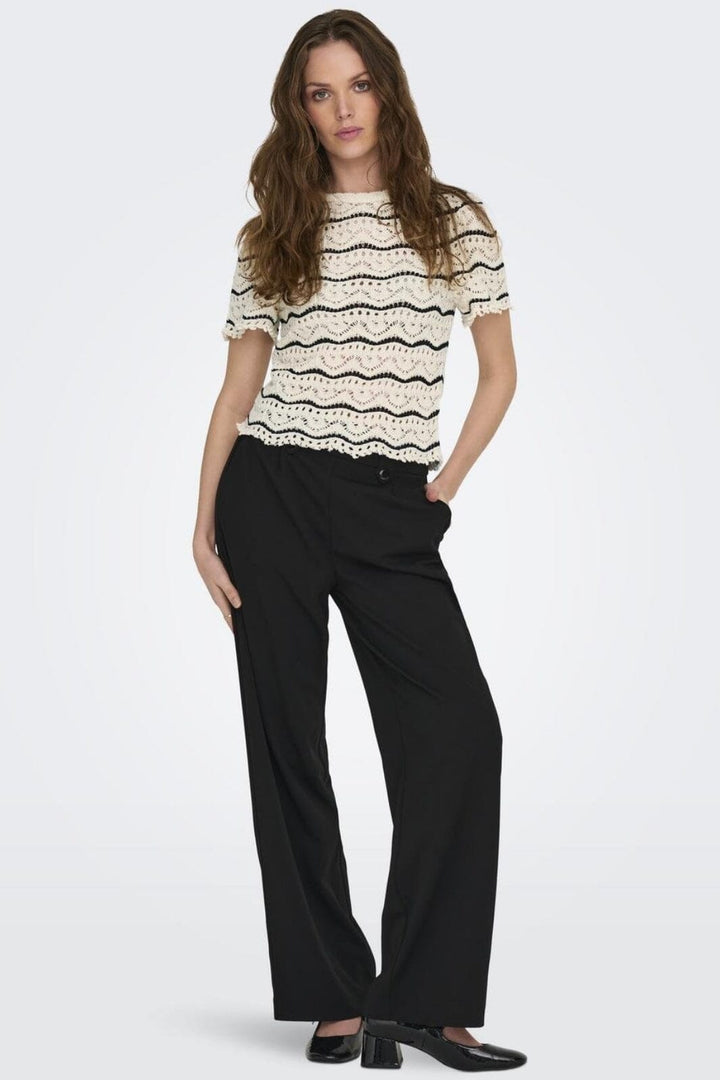 Only - Onlannasofia Life Ss Stripe O-Neck Knt 15318123 - 4453942 - Birch Black