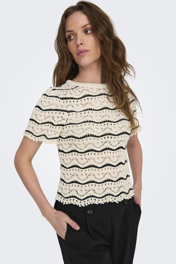 Only - Onlannasofia Life Ss Stripe O-Neck Knt 15318123 - 4453942 - Birch Black