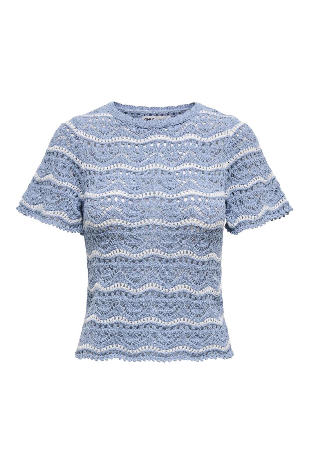 Only - Onlannasofia Life Ss Stripe O-Neck Knt 15318123 - 4791503 - Forever Blue Cloud Dancer