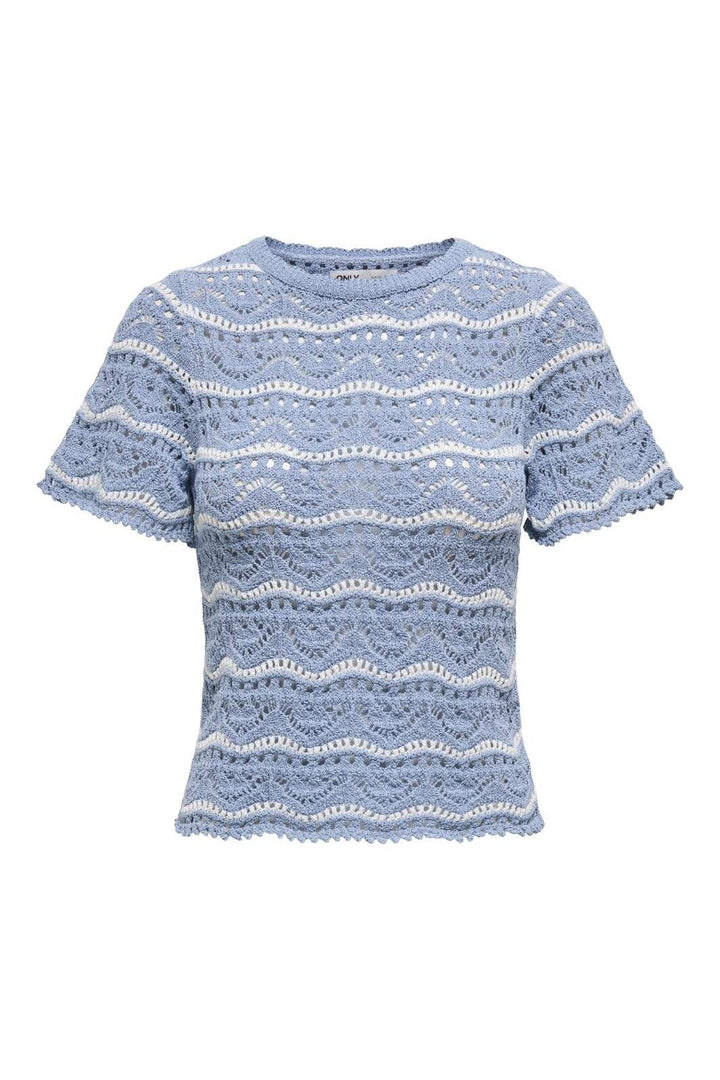 Only - Onlannasofia Life Ss Stripe O-Neck Knt 15318123 - 4791503 - Forever Blue Cloud Dancer
