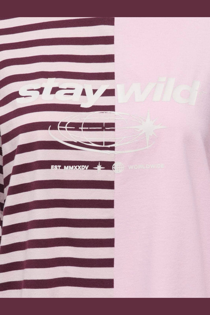Only - Onlava L/S Half Striped T-Shirt - 5273743 Chalk Pink Windsor Wine Stripes/ Cd Text