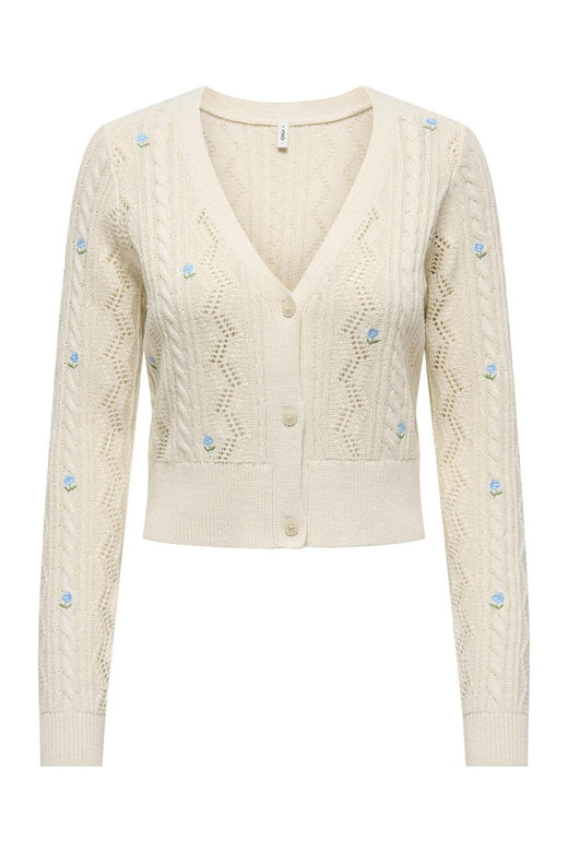 Only - Onlbirtie Ls Emb V-Neck Cardigan Knt - 4981923 Ecru Soft Chambrayfluorite/Flower Emb