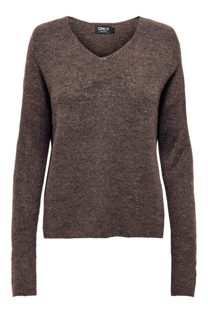 Only - Onlcamilla V-Neck L/S Pullover Knt - 4807844 Chocolate Martini Melange Strikbluser 