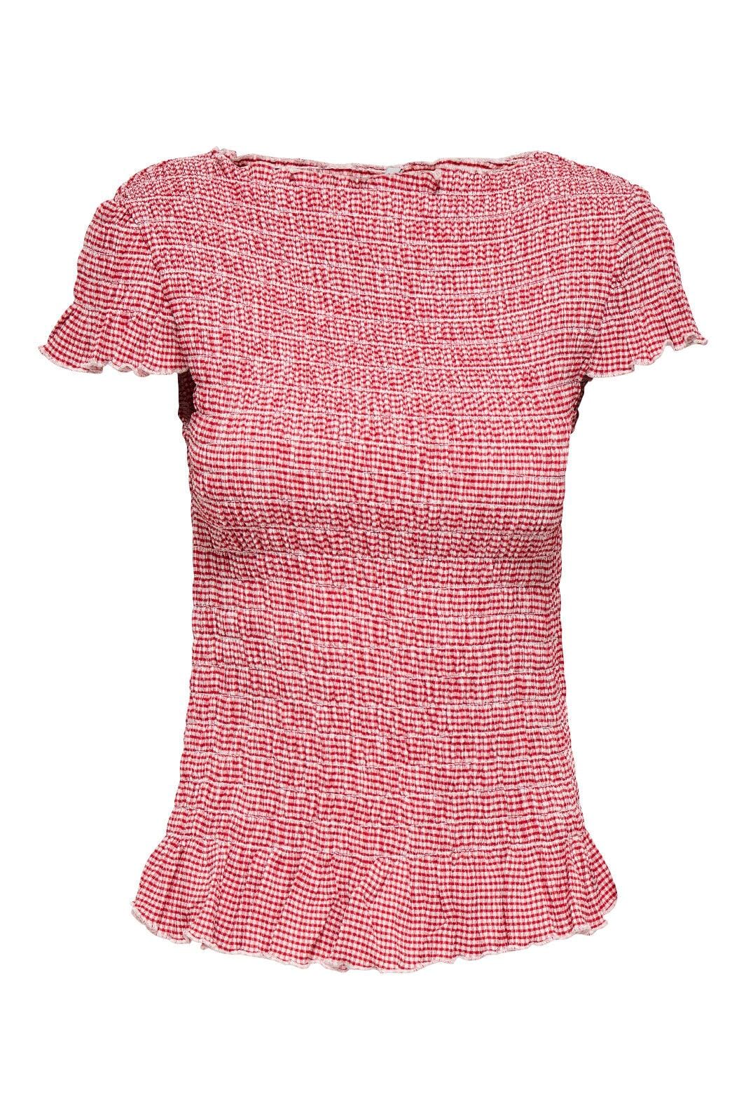 Only - Onlcelle Life Cap Smock Boatneck Top - 4962067 Barbados Cherry Cloud Dancer (Cil) Toppe 
