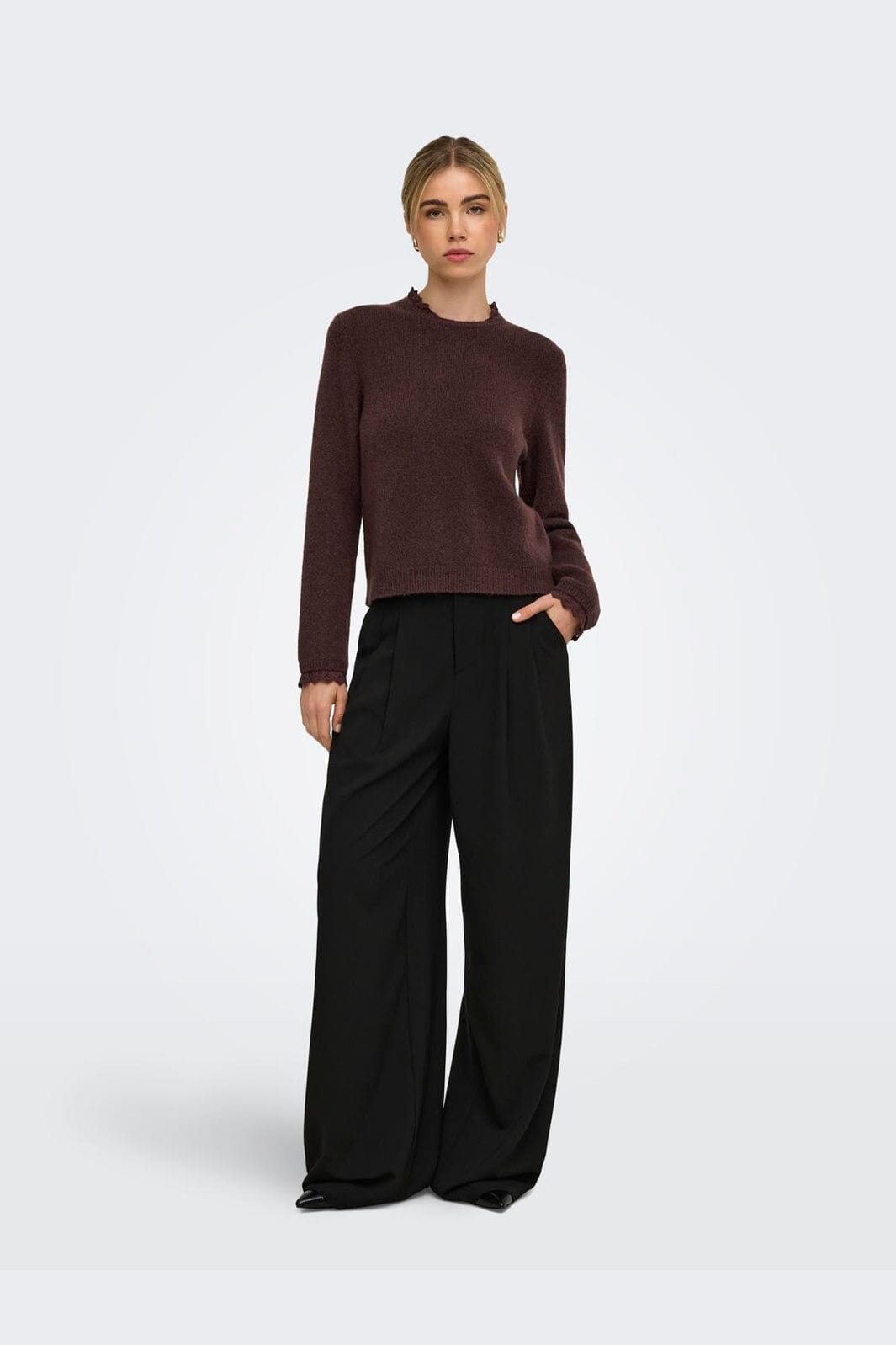 Only - Onlcher Ls Detail O-Neck Knt - 5056973 Deep Mahogany Mel/Dtm Lace