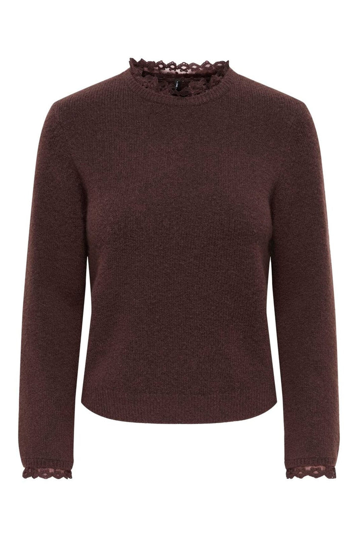 Only - Onlcher Ls Detail O-Neck Knt - 5056973 Deep Mahogany Mel/Dtm Lace