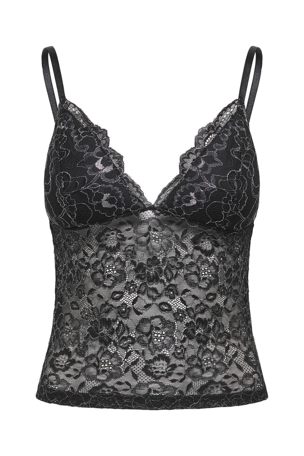 Only - Onlchloe Lace Glitter Singlet Top Acc - 4863309 Black Silver-Lurex