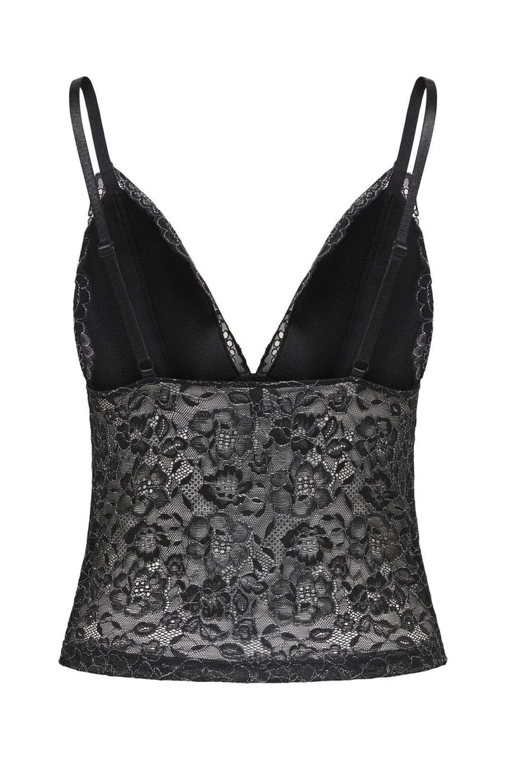 Only - Onlchloe Lace Glitter Singlet Top Acc - 4863309 Black Silver-Lurex