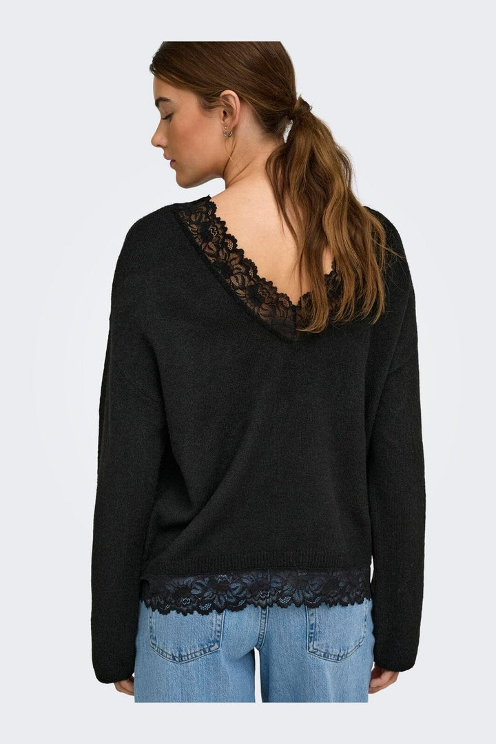 Only - Onlclover Ls Lace V-Neck Reversible Knt - 5172500 Black Dtm Lace