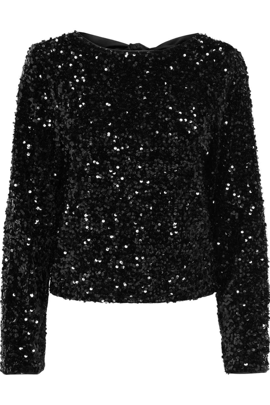 Only - Onlconfidence L/S Sequin Bow Top - 4877639 Black Black Sequins+Black Bow Bluser 