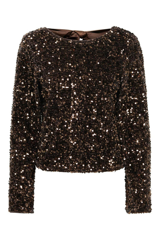 Only - Onlconfidence L/S Sequin Bow Top - 5128065 Chocolate Torte Dtm Sequin + Dtm Bow