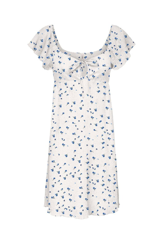 Only - Onldua Frill Sleeve Dress - 5083075 Cloud Dancer Ditsy Floral Cornflower Blue