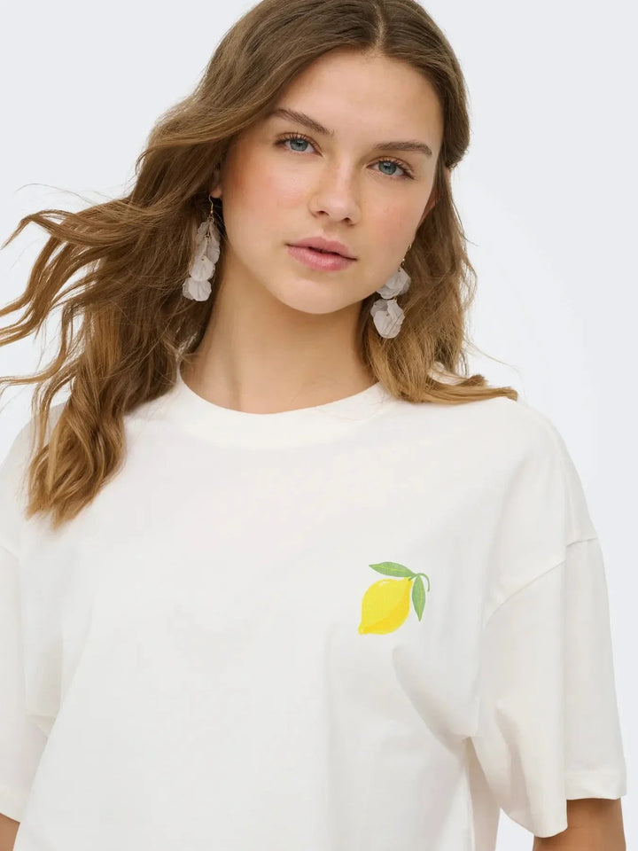 Only - Onlelle S/S Printed Tee - 5005419 Cloud Dancer Lemoncello (Prism Pink) T-shirts 