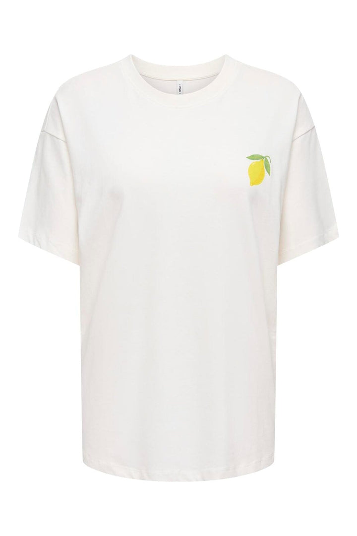 Only - Onlelle S/S Printed Tee - 5005419 Cloud Dancer Lemoncello (Prism Pink)
