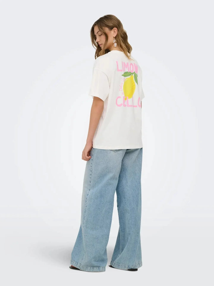 Only - Onlelle S/S Printed Tee - 5005419 Cloud Dancer Lemoncello (Prism Pink) T-shirts 