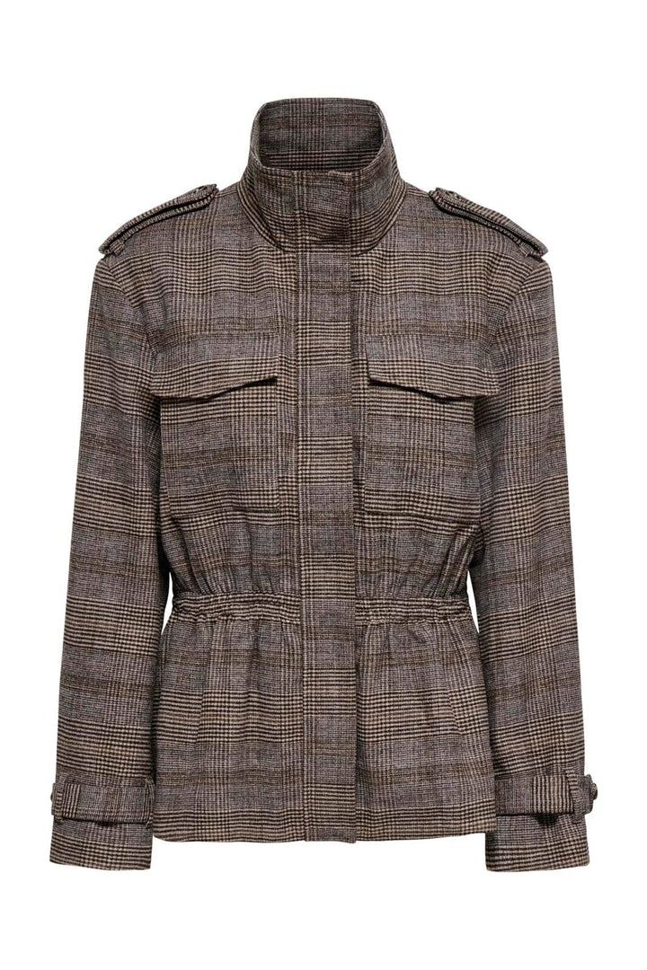 Only - Onleve L/S Check Peplum Jacket - 5232554 Mocha Meringue Choclate Torte