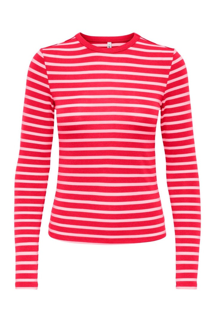 Only - Onlevie L/S O-Neck Stripe Top - 5192609 Lollipop Pink Parfait (Fido)