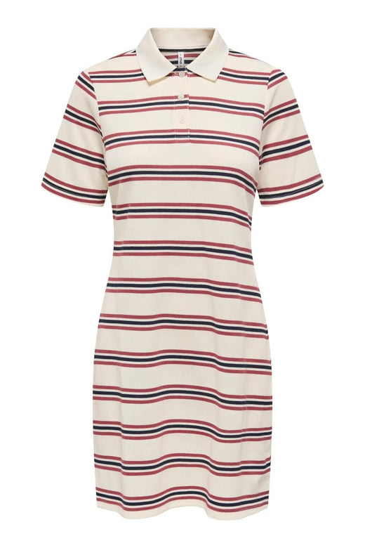Only - Onlevie S/S Polo Dress 15357166 - 4848808 - Antique White Navy Blazer+Ruby Wine