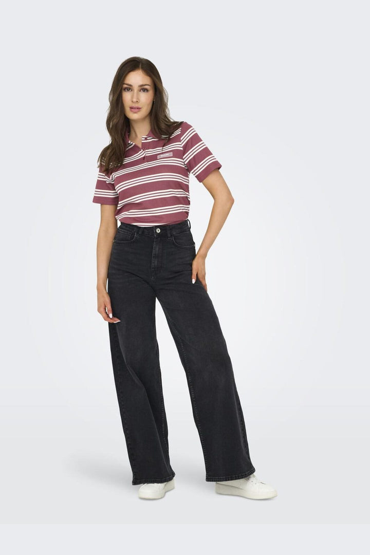 Only - Onlevie S/S Polo Top - 4838416 Ruby Wine Starlight Blue + Antique White