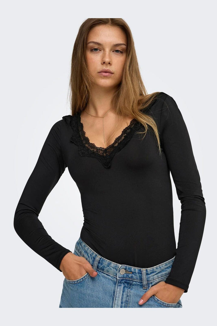 Only - Onlfern L/S V-Neck Bodystocking - 5170682 Black
