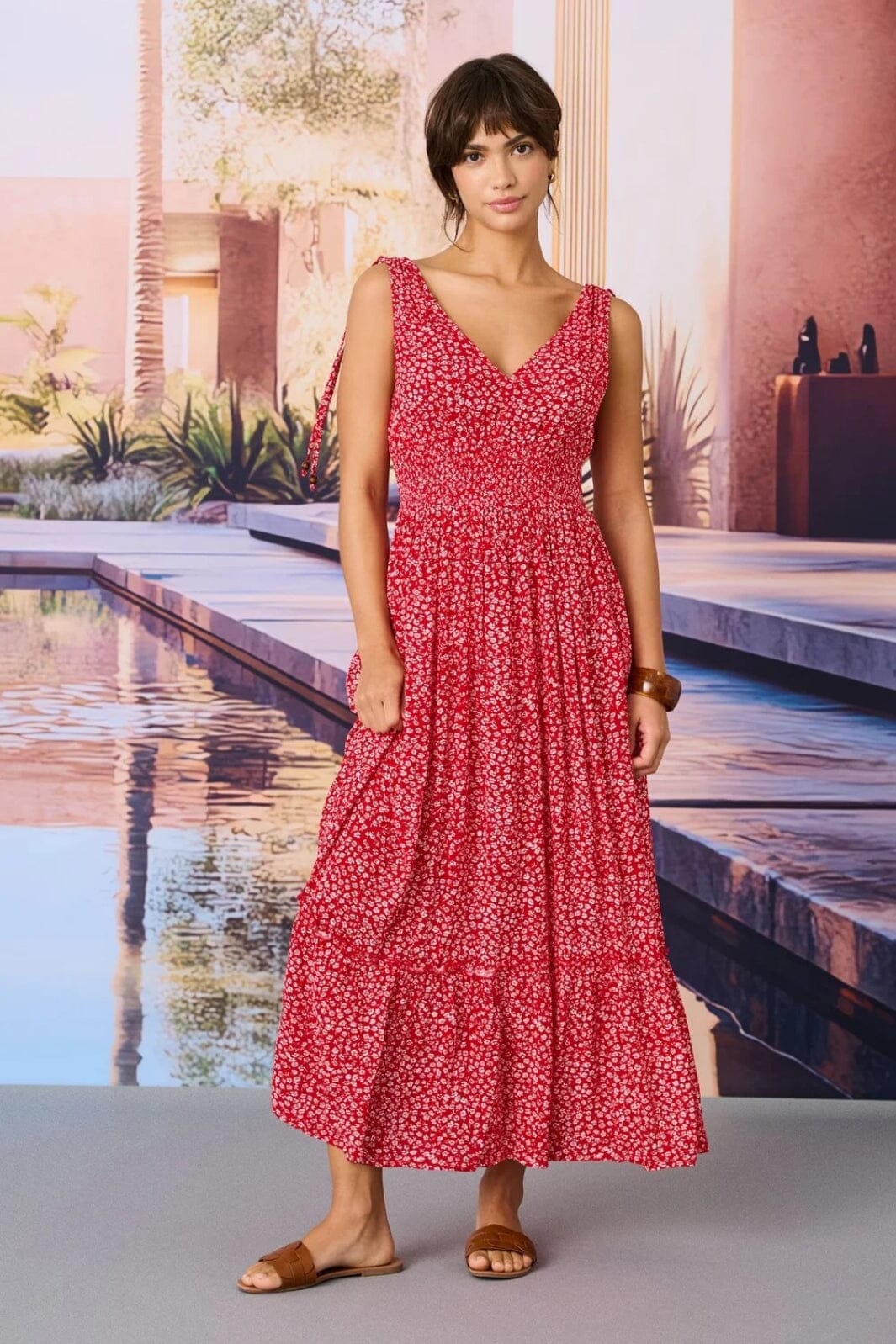 Only - Onlfernanda Life S/L Long Dress - 4366448 Salsa White Ditsy Kjoler 