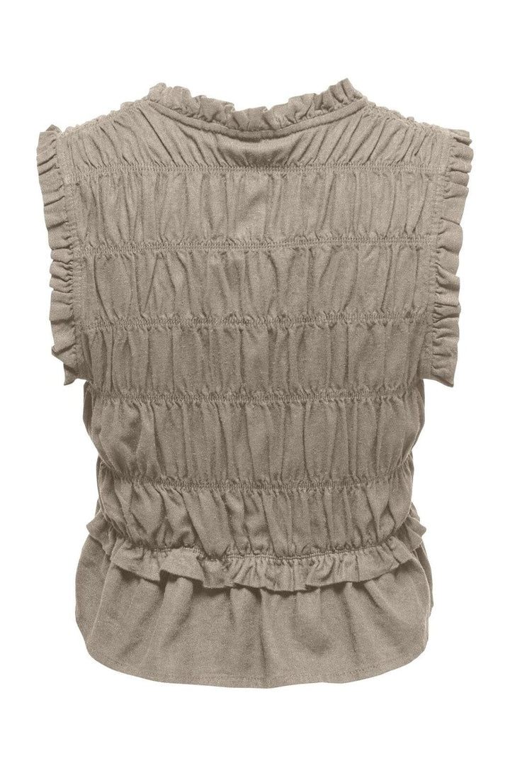 Only - Onlgoa S/S Linen Bl Frill Top Cc - 4942283 Oxford Tan