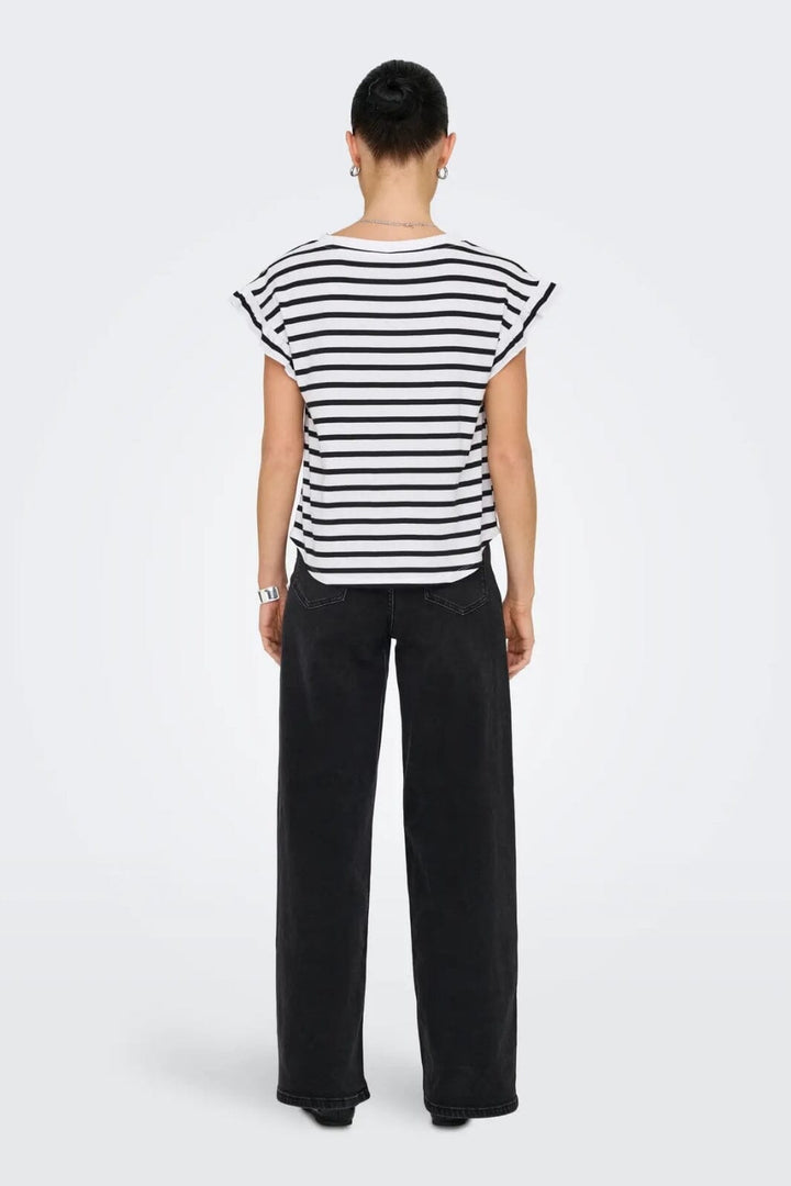 Only - Onlgrape S/S Frill O-Neck Top - 4740065 Bright White Black